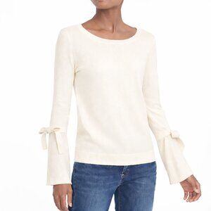 NWT J.Crew Bell Sleeve 100% Cotton Crewneck Sweater With Wrist Ties Ivory | XXS